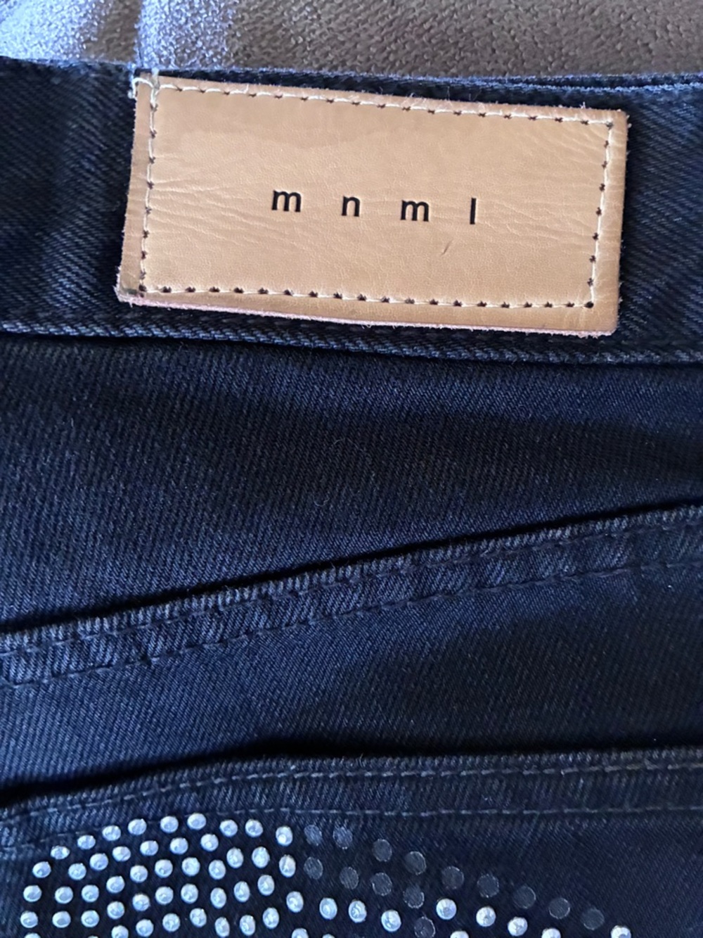 MNML Black Skinny Jeans with White Crystal Skeleton - Picture 4 of 4